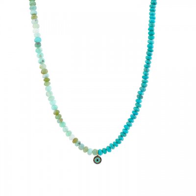 Gold & Sapphire Evil Eye Turquoise & Opal Necklace