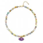 Gold & Diamond Amethyst Carved Stone Multi Morganite Anklet