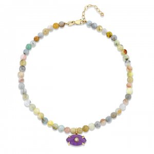 Gold & Diamond Amethyst Carved Stone Multi Morganite Anklet