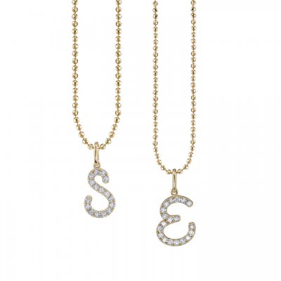 Gold & Diamond Large Initial Charm Necklace