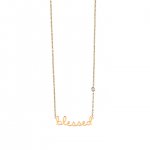 Gold Plated Sterling Silver Blessed Necklace with Bezel-Set Diamond