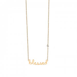 Gold Plated Sterling Silver Blessed Necklace with Bezel-Set Diamond