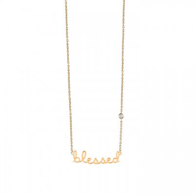 Gold Plated Sterling Silver Blessed Necklace with Bezel-Set Diamond