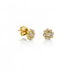 Gold & Bezel Diamond Flower Stud