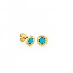 Gold & Turquoise Fluted Single Stone Stud