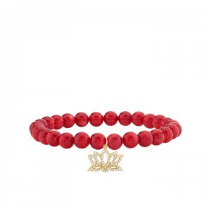 Gold & Diamond Lotus on Red Bamboo Coral