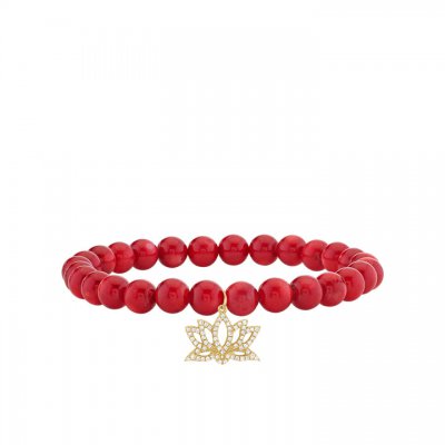 Gold & Diamond Lotus on Red Bamboo Coral