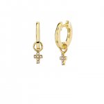 Gold & Diamond Mini Cross Charm Huggie Hoops