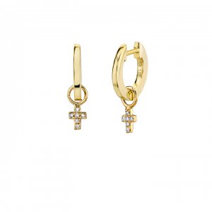 Gold & Diamond Mini Cross Charm Huggie Hoops