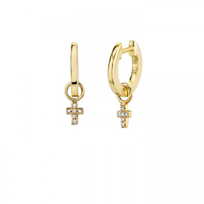 Gold & Diamond Mini Cross Charm Huggie Hoops