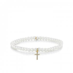 Gold & Diamond Cross on Pearls