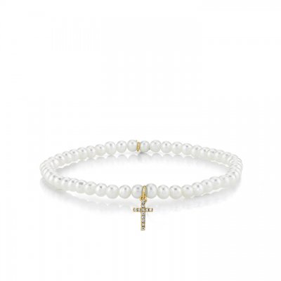 Gold & Diamond Cross on Pearls