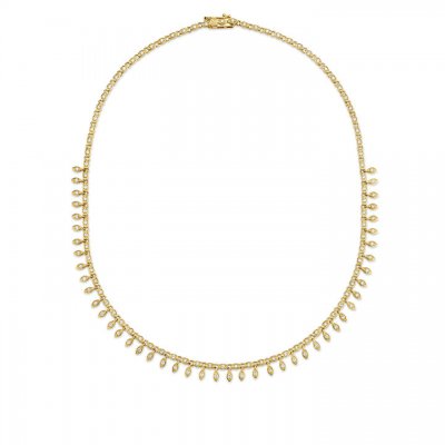 Gold & Diamond Marquise Eye Eternity Front Fringe Necklace