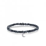 White Gold & Diamond Crescent Moon on Black Spinel