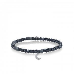 White Gold & Diamond Crescent Moon on Black Spinel