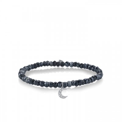 White Gold & Diamond Crescent Moon on Black Spinel