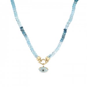 Gold & Sapphire Carved Stone Aqua Necklace