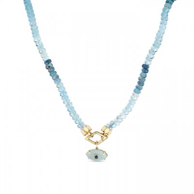 Gold & Sapphire Carved Stone Aqua Necklace