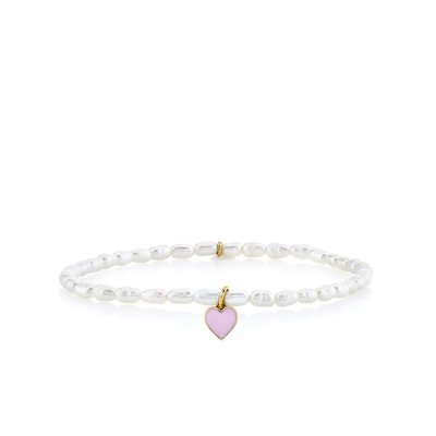 Little Loves Gold & Enamel Heart on White Rice Pearl