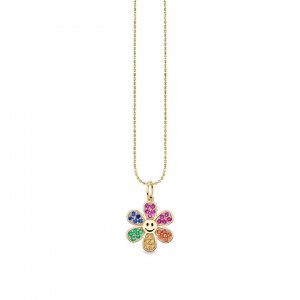 Gold & Rainbow Daisy Happy Face Charm