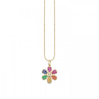 Gold & Rainbow Daisy Happy Face Charm