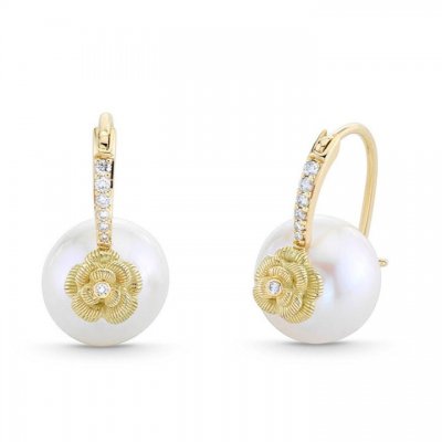 Gold & Diamond Rose Pearl Earrings