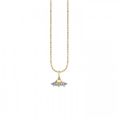 Little Loves Gold & Diamond Flying Saucer Charm Necklace