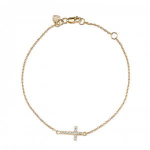 Gold & Diamond Small Cross Bracelet