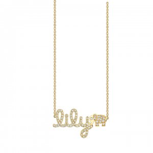 Gold & Diamond Custom Script Elephant Icon Necklace