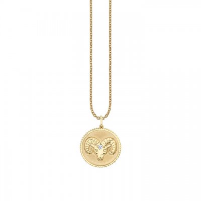 Gold & Diamond Large Aries Zodiac Medallion