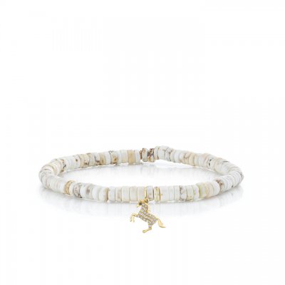 Gold & Diamond Small Horse on White Turquoise Heishi