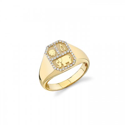 Gold & Diamond Small Rectangular Tricon Signet Ring