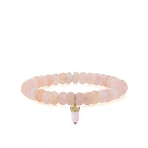 Gold & Diamond Short Carved Rose Quartz on Morganite