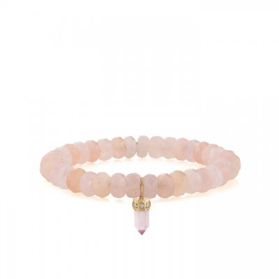 Gold & Diamond Short Carved Rose Quartz on Morganite