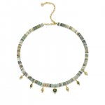 Gold & Diamond Scallop Multi-Charm Opal Heishi Necklace