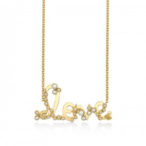 Gold & Diamond Shells Love Script Necklace