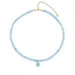 Little Loves Gold & Diamond Enamel Evil Eye Aquamarine Necklace