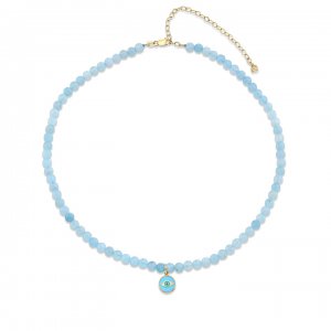 Little Loves Gold & Diamond Enamel Evil Eye Aquamarine Necklace