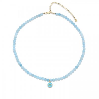 Little Loves Gold & Diamond Enamel Evil Eye Aquamarine Necklace