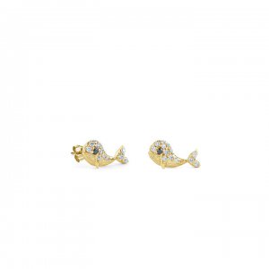 Gold & Diamond Whale Stud