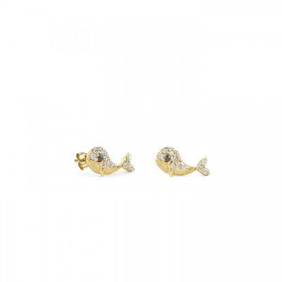 Gold & Diamond Whale Stud