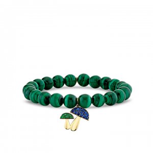 Gold Sapphire & Emerald Mushroom on Malachite