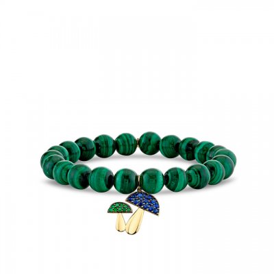 Gold Sapphire & Emerald Mushroom on Malachite