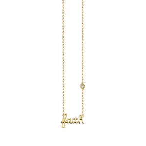 Gold Plated Sterling Silver Faith Necklace with Bezel Set Diamond