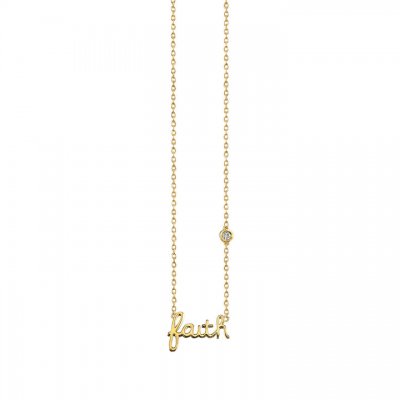 Gold Plated Sterling Silver Faith Necklace with Bezel Set Diamond