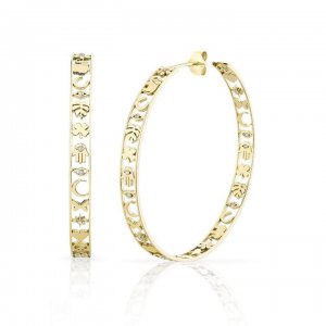 Gold & Diamond Large Icon Hoops with Border