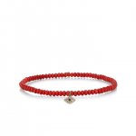 Gold Bezel Sapphire & Diamond Evil Eye on Red Bamboo Coral