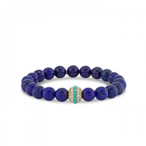 Gold & Diamond Turquoise Mala Bead on Lapis