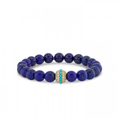 Gold & Diamond Turquoise Mala Bead on Lapis