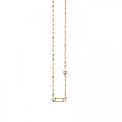 Gold Plated Sterling Silver Safety Pin Necklace with Bezel Set Diamond